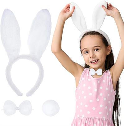 Beyaz Tavşan Kostüm Seti – Taç, Papyon, Kuyruk (12’li Paket) (3936)