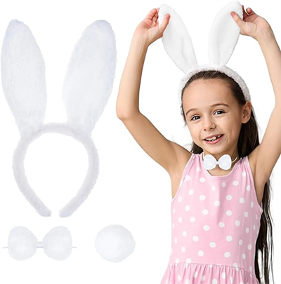 Beyaz Tavşan Kostüm Seti – Taç, Papyon, Kuyruk (12’li Paket) Bx40