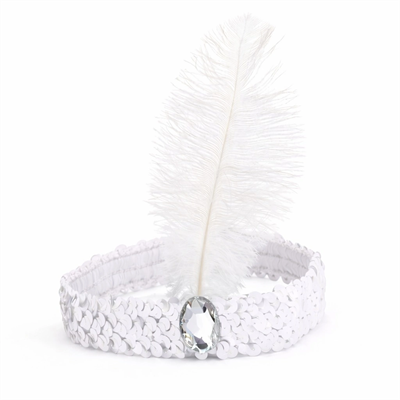 Beyaz Tüylü Retro Çarliston Saç Bandı - 70-80-90’lar Parti Tacı