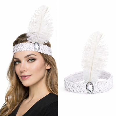 Beyaz Tüylü Retro Çarliston Saç Bandı - 70-80-90’lar Parti Tacı