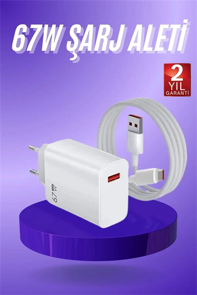 Beyaz Ultra Plus Hızlı Şarj Seti Şarj Adaptörü ve Kablosu 67W