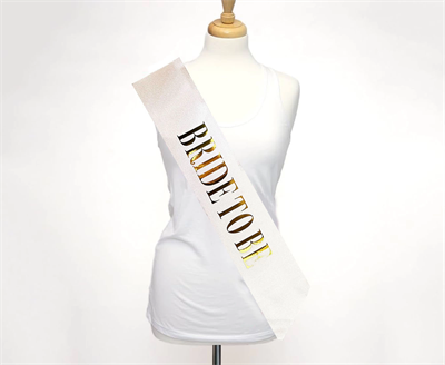 Beyaz Üzeri Altın Büyük Bride To Be Yazılı Simli Işıltılı Kuşak Kemer 10 cm Genişlik