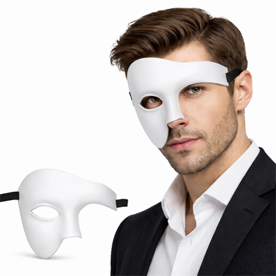 Beyaz Yarım Erkek Maske – Phantom Parti & Balo Maskesi