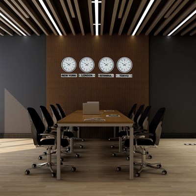 Beyaz Zarif 36 Cm 4 lü Tabelalı Dünya Duvar Saatleri