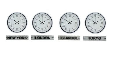 Beyaz Zarif 36 Cm 4 lü Tabelalı Dünya Duvar Saatleri