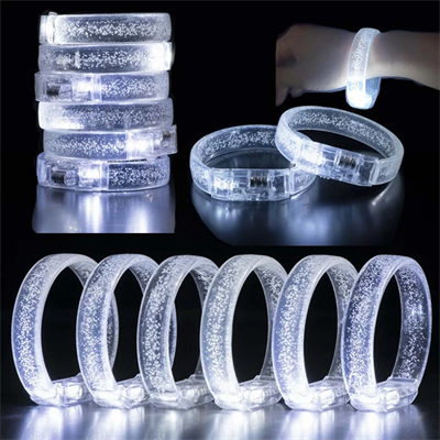 Beyaz-gümüş Led Işıklı Baskı Yapılabilen Pilli Bileklik Bilezik 1,5 Cm Genişlik