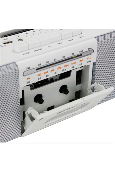 Beyaz nostaljik radyo Bluetooth bağlantılı FM radyo USB MP3 çalar kaset çalar 2 yıl garantili