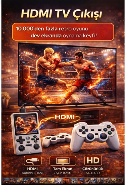 Beyaz taşınabilir retro wifi el oyun konsolu full HD ekran 2 kollu TV bağlantılı