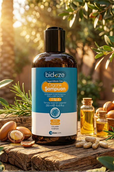 Bidoze Argan & Biotin Özlü Organik Şampuan 250 Ml. | Dökülme ve Kepek Karşıtı Onarıcı Bakım