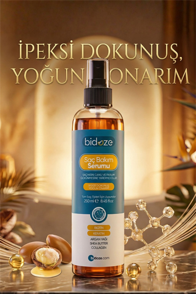 Bidoze Besleyici Onarıcı Yoğun Saç Bakım Serumu 250 ML | Argan Keratin Biotin Kolajen Zengin İçerikli | Kabarma Önleyici & Isı Koruyucu