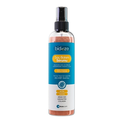Bidoze Besleyici Onarıcı Yoğun Saç Bakım Serumu 250 ML | Argan Keratin Biotin Kolajen Zengin İçerikli | Kabarma Önleyici & Isı Koruyucu