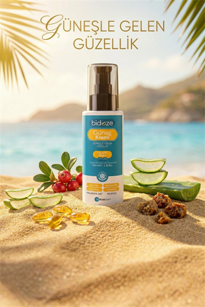 Bidoze Güneş Kremi 50+ SPF | Leke Karşıtı Onarıcı, Alpha-Arbutin Ginseng ve Kolajen