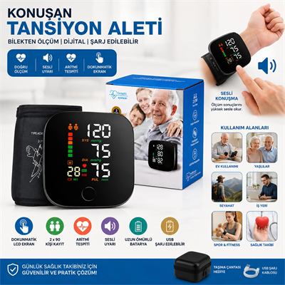 Bilek Ölçüm 7x8.3cm Usb Sarjlı - Dijital Konuşan Tansiyon Aleti Bk-606 Bx40