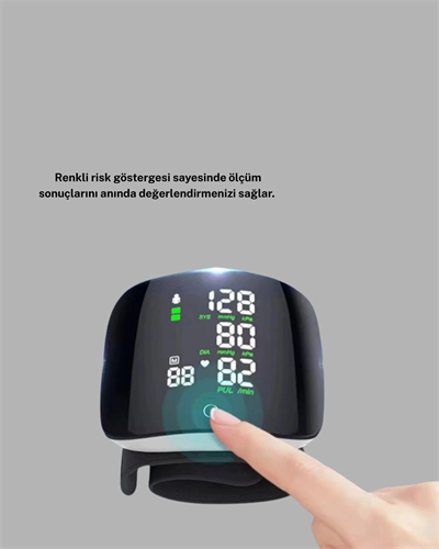 Bilekten Ölçüm Dijital Tansiyon Aleti – Renkli Risk Göstergeli ve Aritmi Uyarılı