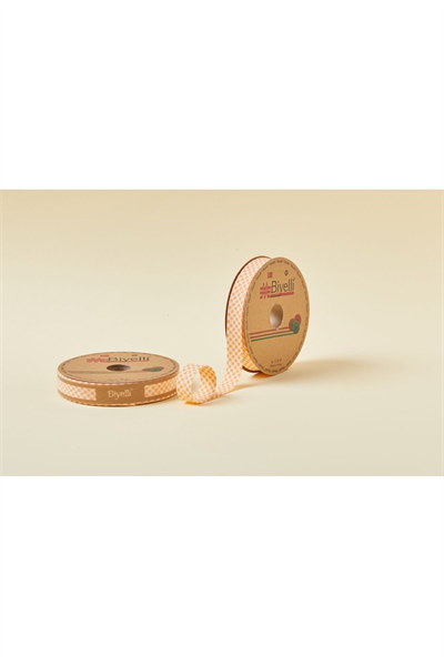 Biye Ekoseli Katlı E06 Turuncu 2 Cm 25 Metre %65 Koton %35 Polyester