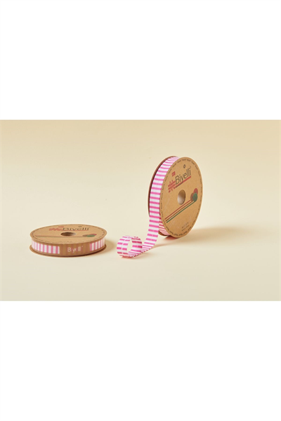 Biye Kalın Çizgili Katlı F02 Pembe 2 Cm 25 Metre %65 Koton %35 Polyester