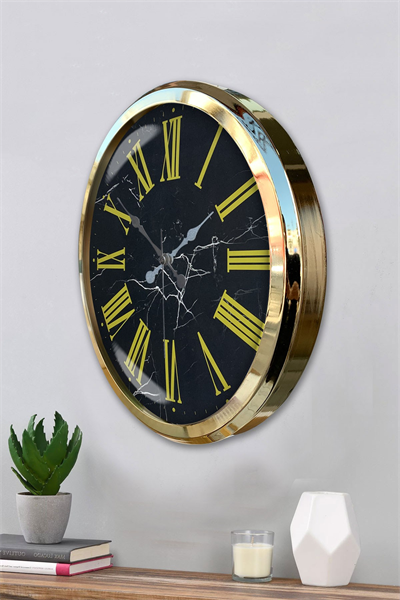 Black Marble Gold 52 Cm Metal Duvar Saati