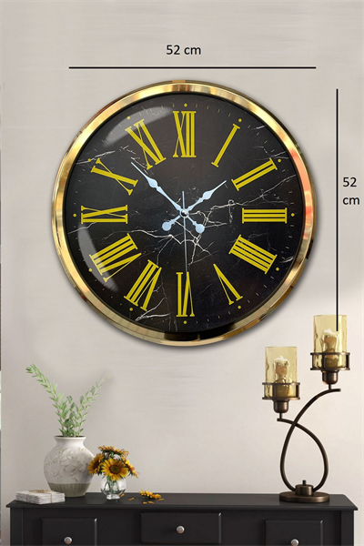 Black Marble Gold 52 Cm Metal Duvar Saati