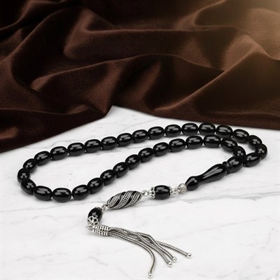 BlackCraft Oltu Taşı Gümüş Püsküllü Tespih