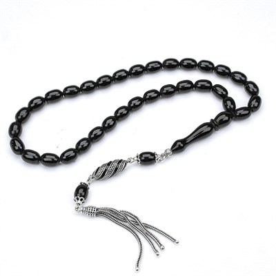 BlackCraft Oltu Taşı Gümüş Püsküllü Tespih