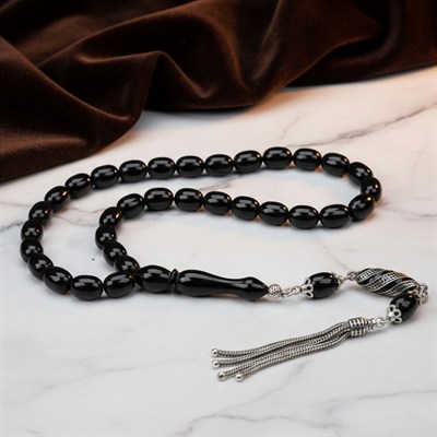BlackCraft Oltu Taşı Gümüş Püsküllü Tespih