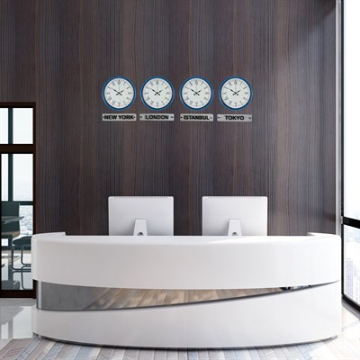 Blue Classic 36 Cm 4 lü Tabelalı Dünya Saatleri