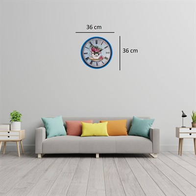 Blue Flower 36 Cm Mavi Duvar Saati