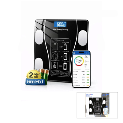 Bluetooth - Vücut Analizli Dijital Baskül Terazi Tartı 180kg/50g Yağ -su -kas Oran -bmı Bx40