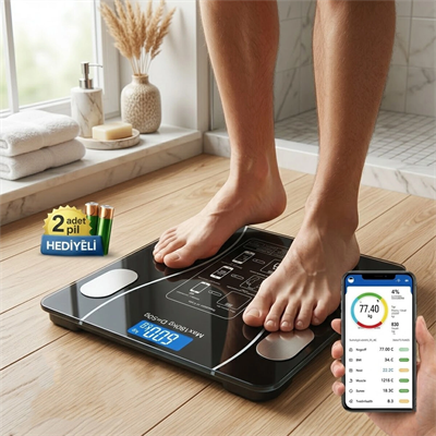 Bluetooth - Vücut Analizli Dijital Baskül Terazi Tartı 180kg/50g Yağ -su -kas Oran -bmı Bx40