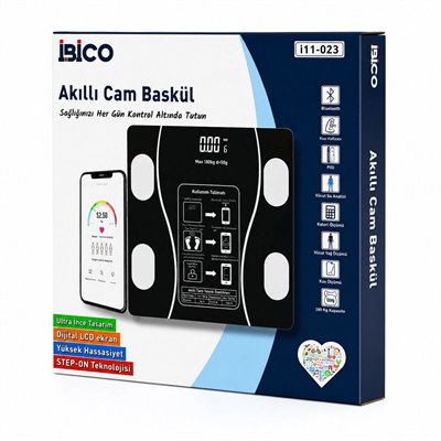Bluetooth - Vücut Analizli Dijital Baskül Terazi Tartı 180kg/50g Yağ - Su - Kas Oran - Bmı İ11-023 Bx40