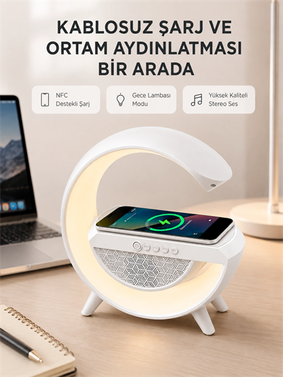 Bluetooth 5.0 Hoparlör – Kablosuz Şarj, RGB Gece Lambası ve FM Radyo