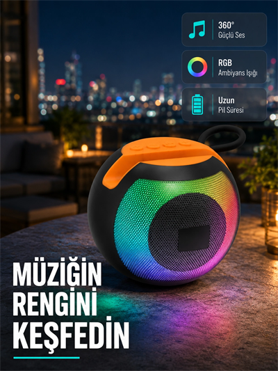 Bluetooth 5.0 Hoparlör – RGB Işıklı, Güçlü Bas ve 360° Surround Ses