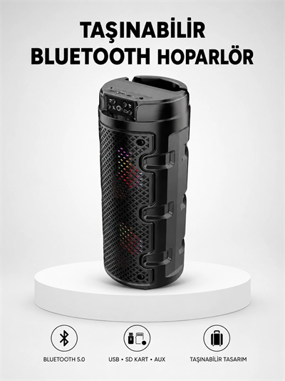Bluetooth 5.0 Kablosuz Hoparlör Çift Sürücülü Yüksek Ses Kalitesi Kompakt Tasarım