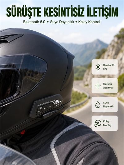 Bluetooth 5.0 Motosiklet Kask Kulaklık Eller Serbest ve Müzik Özellikli Yeni Nesil