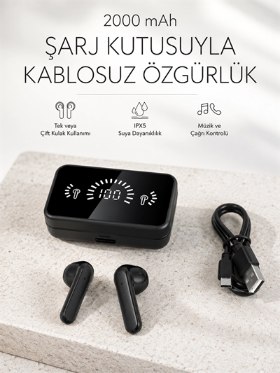 Bluetooth 5.1 Destekli  bluetooth kulaklık – ANC ve Stereo Sesli