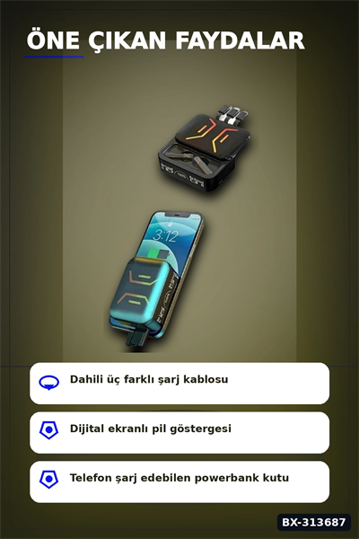 Bluetooth 5.2 Oyun Kulaklığı Dahili Powerbank Kablolu Ve Kablosuz Düşük Gecikme 1 Adet BX-313687