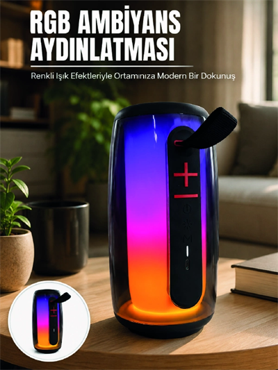 Bluetooth 5.3 RGB LED Işıklı Taşınabilir Hoparlör USB TF Kart AUX Destekli