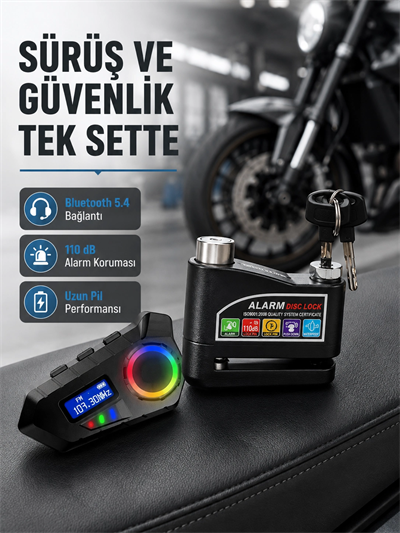 Bluetooth 5.4 İntercom ve Alarmlı Disk Kilidi Seti Güçlü Ses ve Güvenlik