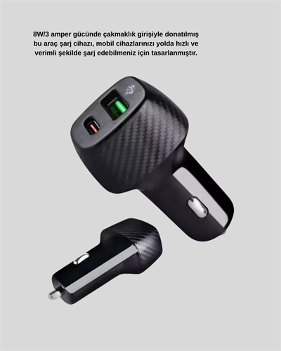 Bluetooth AUX Çevirici ve PD Destekli Araç Şarj Cihazı 2’li Set