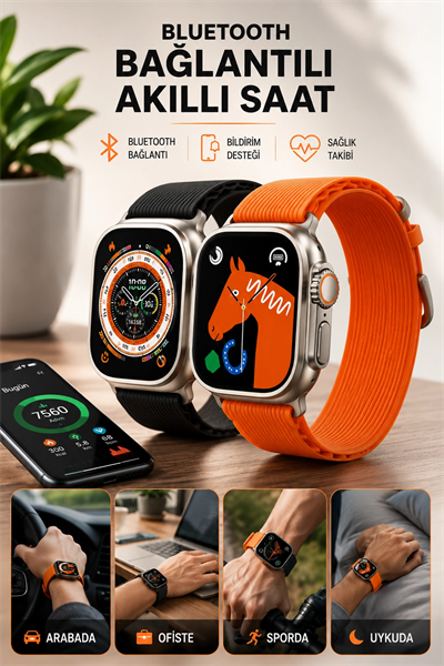 Bluetooth Bağlantılı 49MM Dokunmatik Akıllı Saat Sağlık ve Spor Takip Özellikli