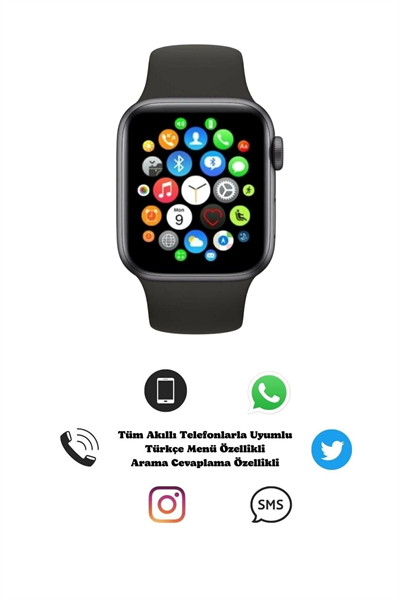 Bluetooth Bağlantılı Akıllı Saat, Nabız ve Uyku Takibi, Suya Dayanıklı Siyah Silikon Kordonlu Model