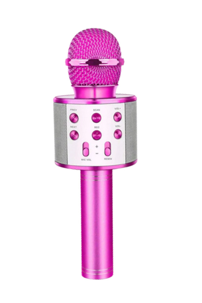 Bluetooth Bağlantılı Kablosuz Karaoke Mikrofonlu Pembe Renkli Hoparlörlü Ses Sistemi