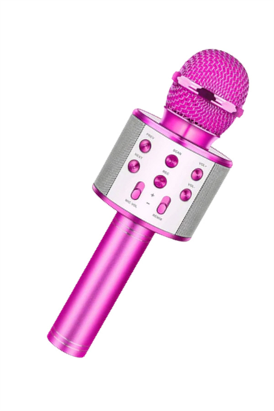 Bluetooth Bağlantılı Kablosuz Karaoke Mikrofonlu Pembe Renkli Hoparlörlü Ses Sistemi