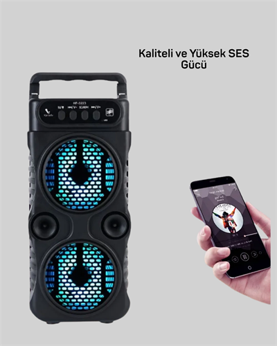 Bluetooth Bağlantılı LED Işıklı Taşınabilir Hoparlör – 1200 mAh Şarjlı, FM Radyolu