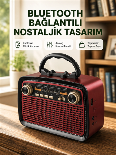 Bluetooth Bağlantılı Taşınabilir Hoparlör – FM/AM Radyo Özellikli, Şarj Edilebilir Batarya, 1 kg