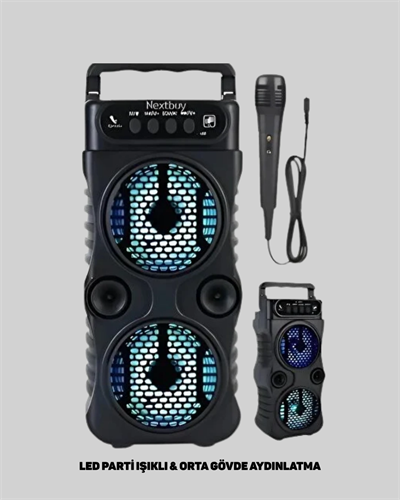 Bluetooth Bağlantılı Taşınabilir Hoparlör – LED Işıklı, FM Radyolu, Mikrofon Girişli