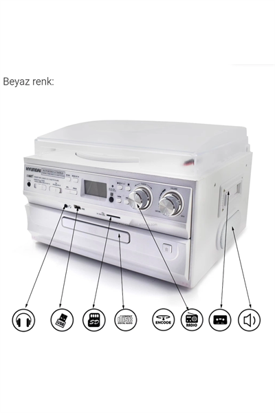 Bluetooth CD USB MP3 radyo müzik seti beyaz renk 2 yıl garantili plak çalar hoparlör