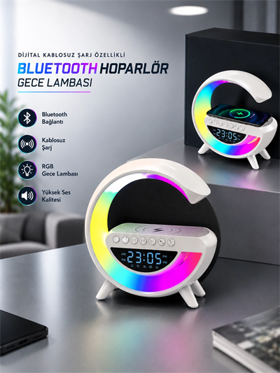 Bluetooth Hoparlör 15W Kablosuz Hızlı Şarj LED Gece Lambası