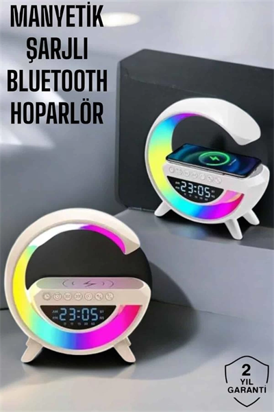 Bluetooth Hoparlör 15W Kablosuz Hızlı Şarj LED Gece Lambası