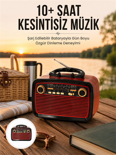 Bluetooth Hoparlör Ahşap Renk Vintage Işıklı Nostaljik Radyo Fm Ahşap Görünümlü Yeni Nesil